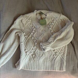 Cream Cable Knit Crew Neck Sweater